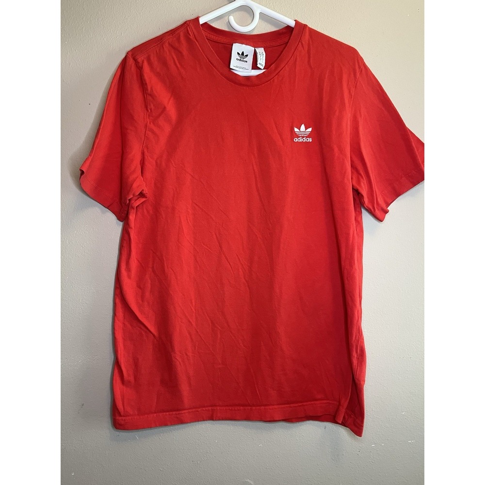 adidas Originals Men's Red Trefoil Logo Cotton Knit Crew Neck T-Shirt L